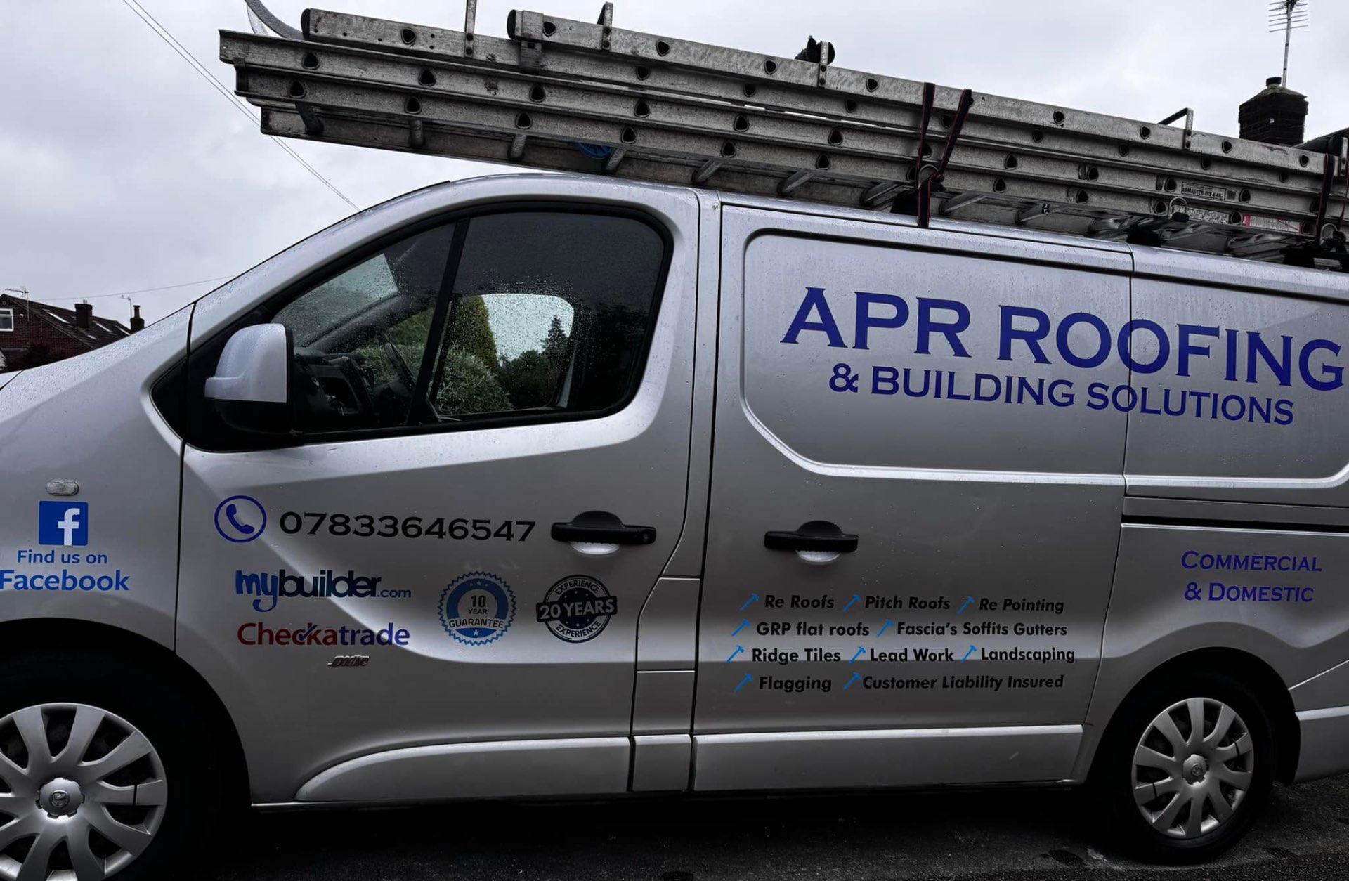 APR Team On Site - Yorkshire - Our branded van and team delivering professional roofing services.