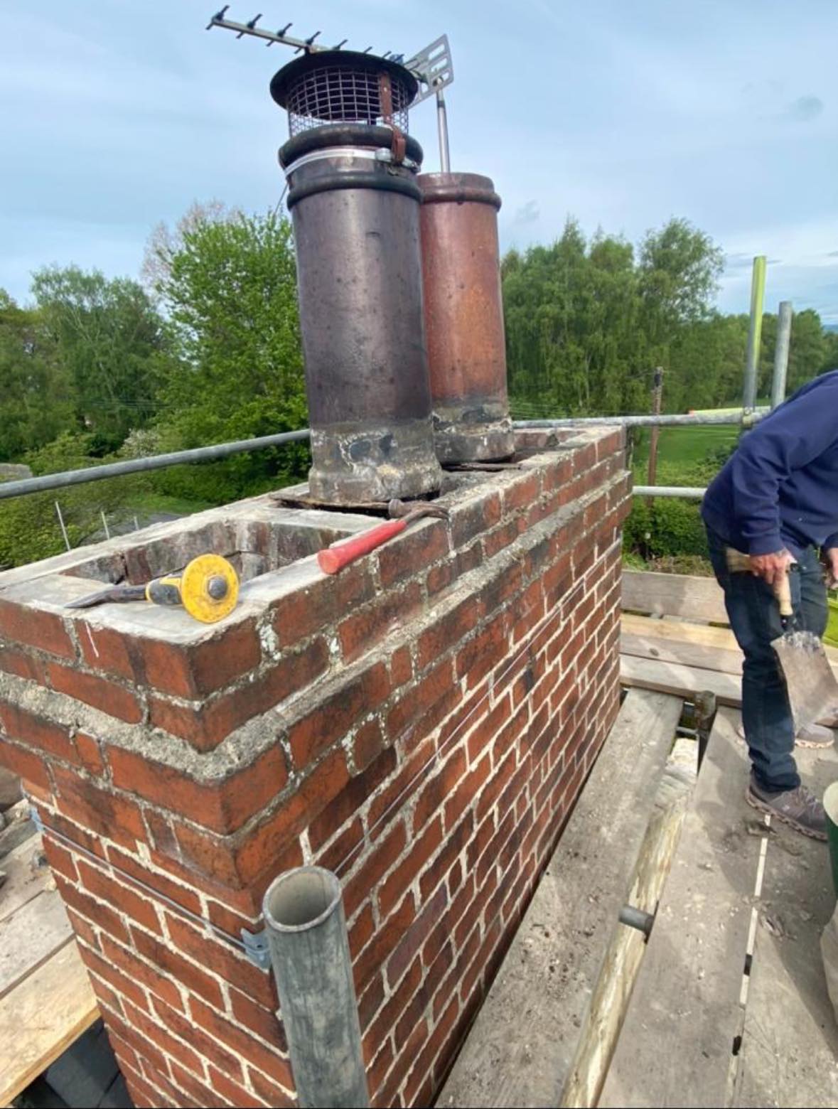 Chimney Stack Repointing - Hull - Chimney repointing with new cowl and lead flashing.