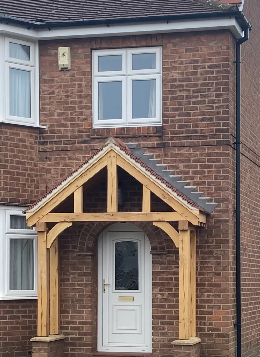 Bespoke front porch build with new roof tiles and brickwork by APR Roofing